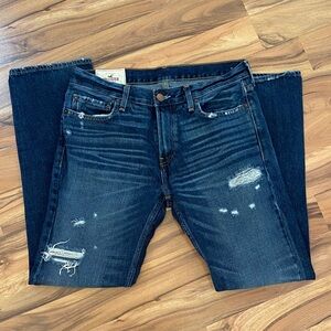 Hollister Men's Dark Blue Distressed Jeans